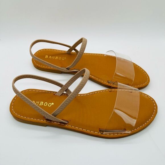 Bamboo Women's Summer Multi Strap Slingback Sandals Clear Beige Size 5.5 New - Picture 5 of 8